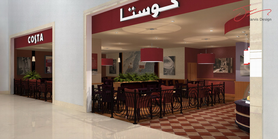 Restaurant 3D Visualisation for the Costa Coffee Dubai Marina Restaurant CGI By Jarvis Design